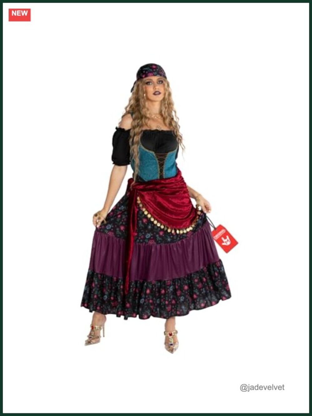Fortune Teller Costume Women Layered Dress Headpiece Tarot Cards Halloween
